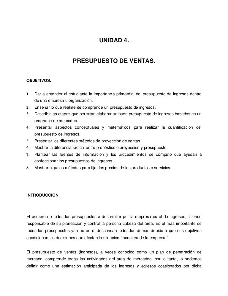 presupuesto de ventas