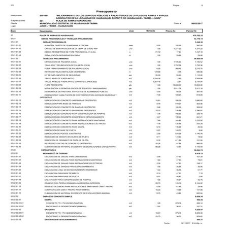 Presupuesto plaza y parque
