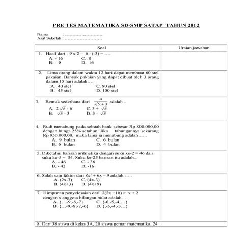 Pre test. satap.2012