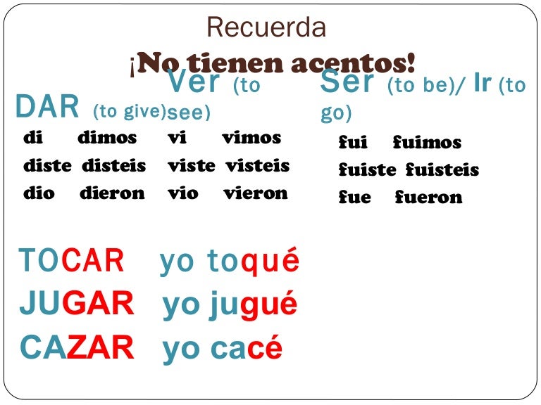 Spanish Irregular Preterite Verbs