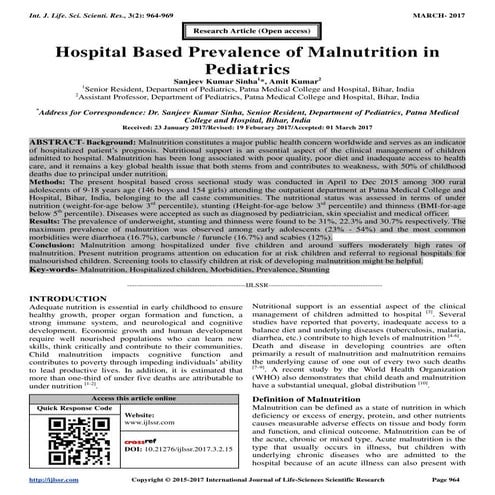 Hospital Based Prevalence of Malnutrition in Pediatrics | PDF