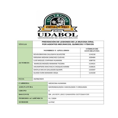 PREVENCIÓN DE LESIONES DE LA MUCOSA ORAL POR AGENTES MECÁNICOS, QUÍMICOS Y FÍ...