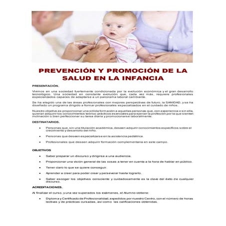 Prevención y promoción de la salud en la infancia | DOCX