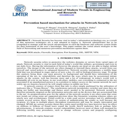Prevention based mechanism for attacks in Network Security