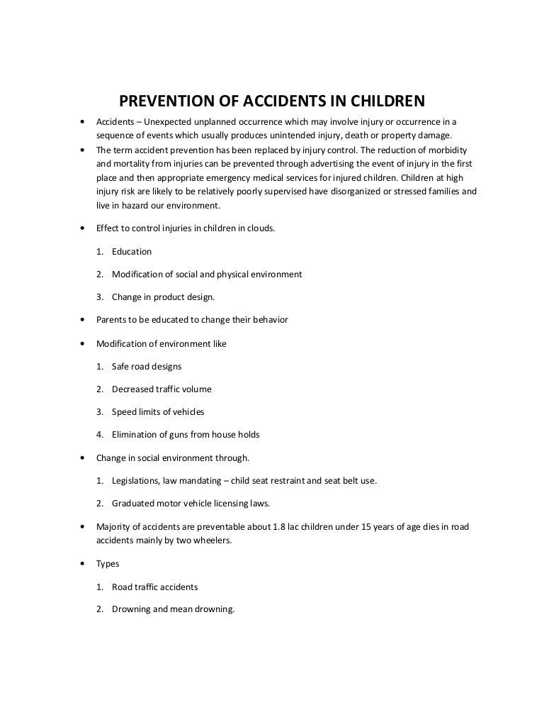 Prevention of accidents in children