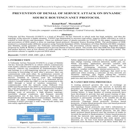 Prevention of denial of service attack on dynamic source routingvanet protocol
