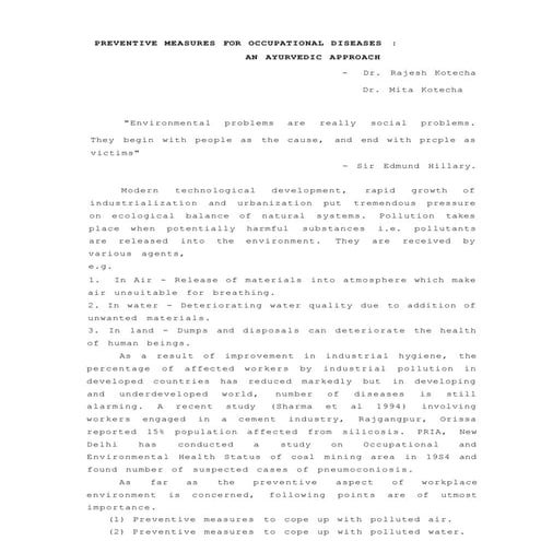 Preventive measures for occupational