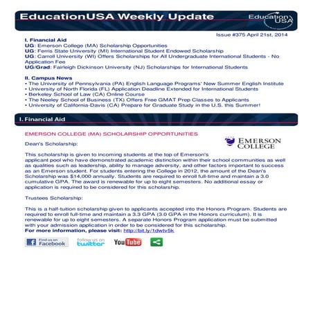 EducationUSA Weekly Update, #375 April 21st, 2014