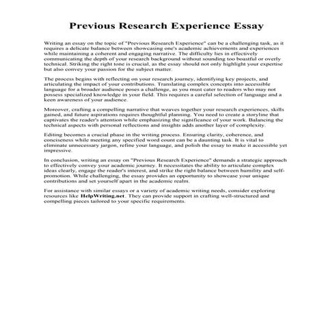 Previous Research Experience Essay. Panola College