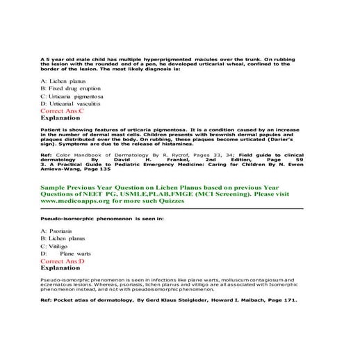 Previous year question on lichen planus based on neet pg, usmle, plab and fmg...