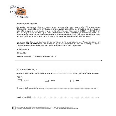 Previsió places de P3 per cursos propers