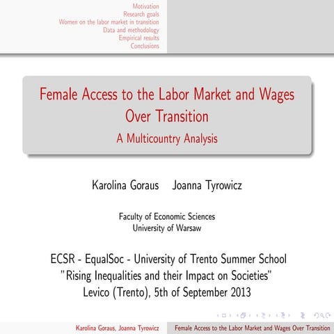 Female access to the labor market and wages over transition | PPT