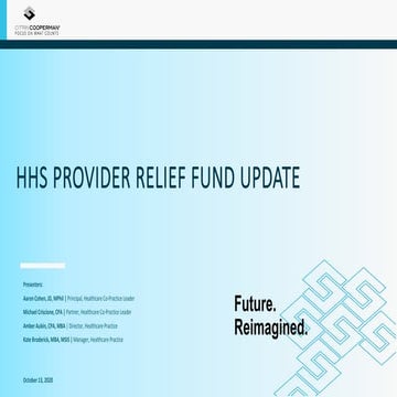 HHS Provider Relief Fund Update