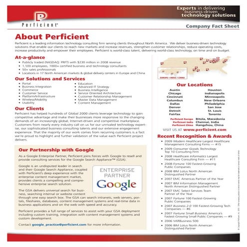 Perficient / Google Fact Sheet - Partner