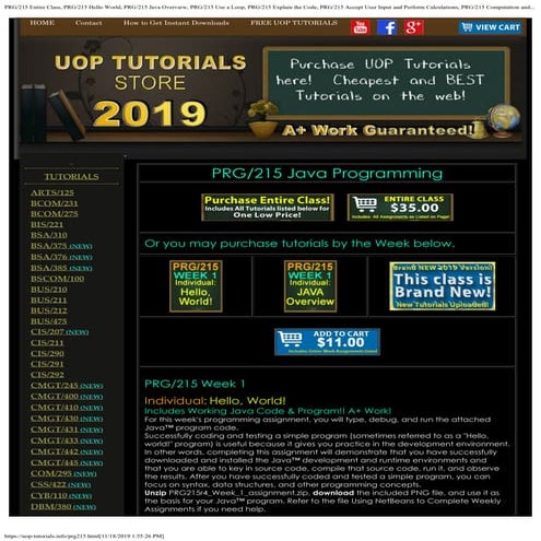 PRG/215 ENTIRE CLASS UOP TUTORIALS