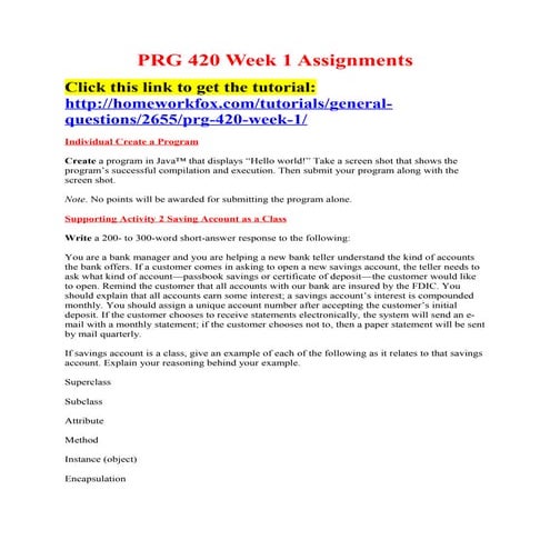 Prg 420 week 1 assignments
