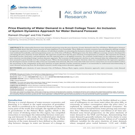 Price Elasticity of Water Demand in a Small College Town: An Inclusion of Sys...