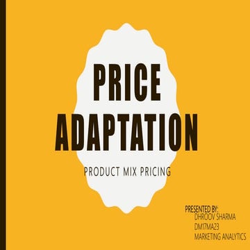 Price Adaptation - Product Mix Pricing