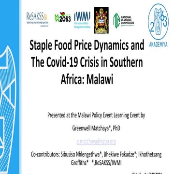Malawi Learning Event - Staple Food Price dynamics  - April, 28, 2021