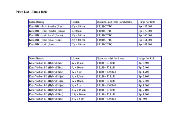 Price list