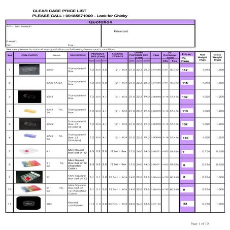 Pricelist clear case | PDF