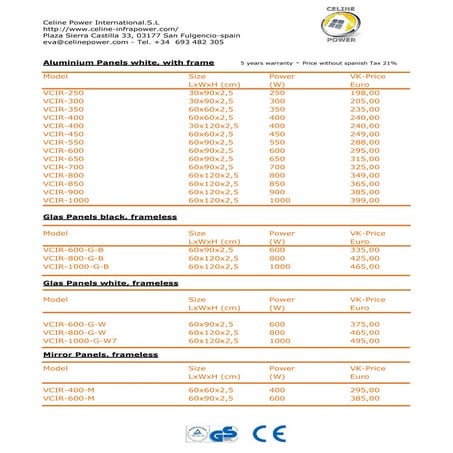 Priceliste celine infrapower infrared heater europe