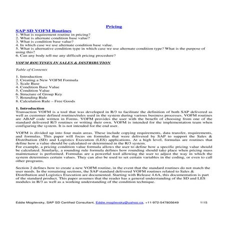 Pricing Routine In Vofm