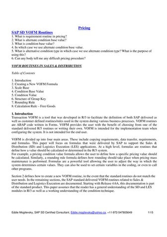 Pricing Routine In Vofm