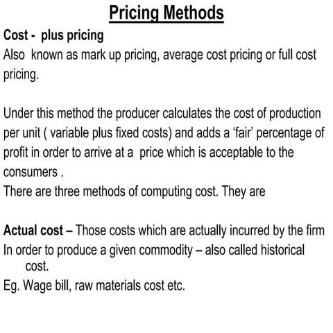 Pricing methods   
