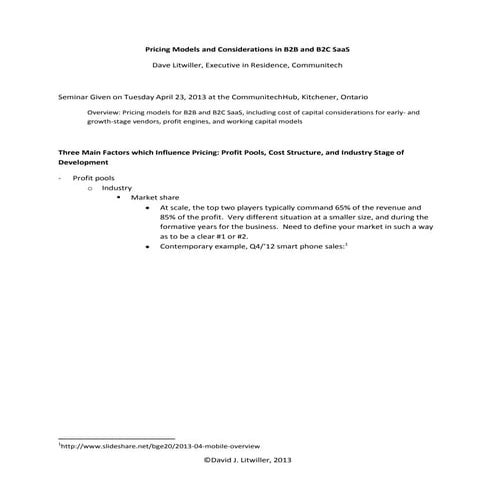 Pricing Seminar Speaker Notes   April 2013