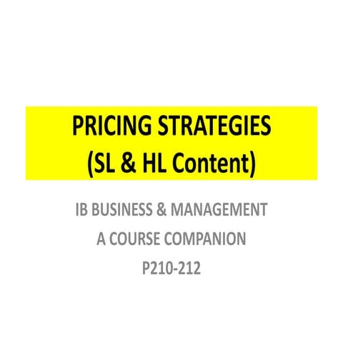 Pricing strategies sl & hl content