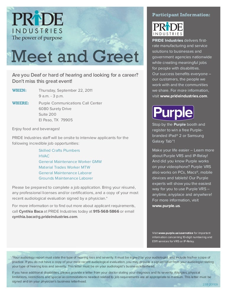 Pride Meet Greet Flyer Purple El Paso Call Center