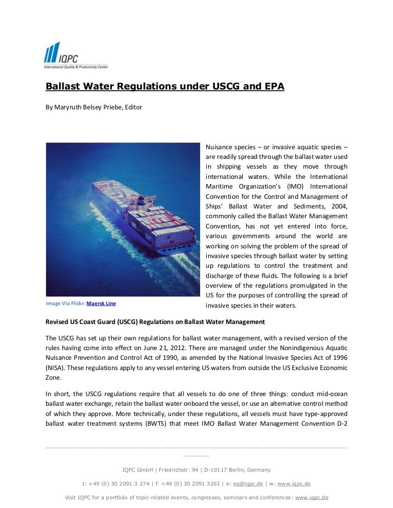 Ballast Water Regulations under USCG and EPA