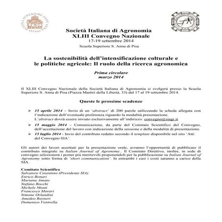 Prima circolare XLIII Convegno SIA