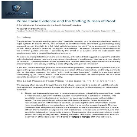 Prima Facie Evidence and the Shifting Burden of Proof in South African ...