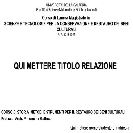 SCHEMA PRIMA PAGINA RELAZIONE - FORMATO ORIZZONTALE