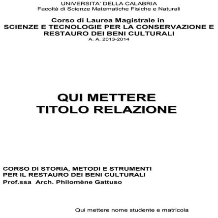 SCHEMA PRIMA PAGINA RELAZIONE - FORMATO VERTICALE