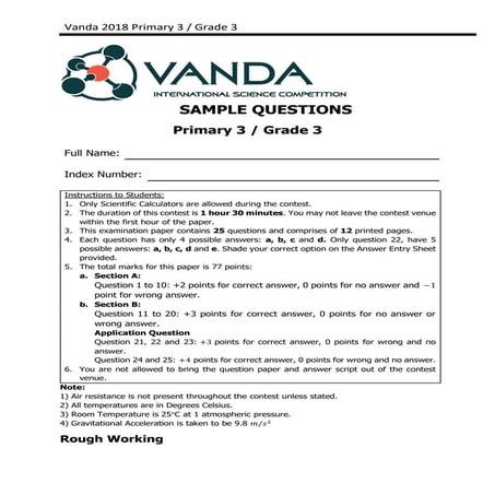 Vanda International Science Competition Primary Grade 3 