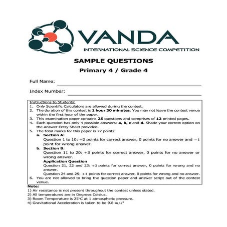 Vanda International Science Competitions Primary Grade 4 