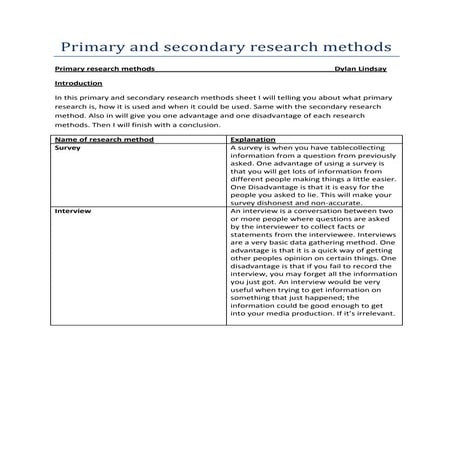 Primary and secondary research methods
