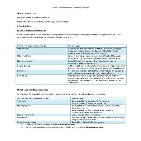 Primary and secondary reserach methods