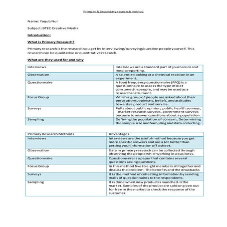 Primary Research Methods | PDF