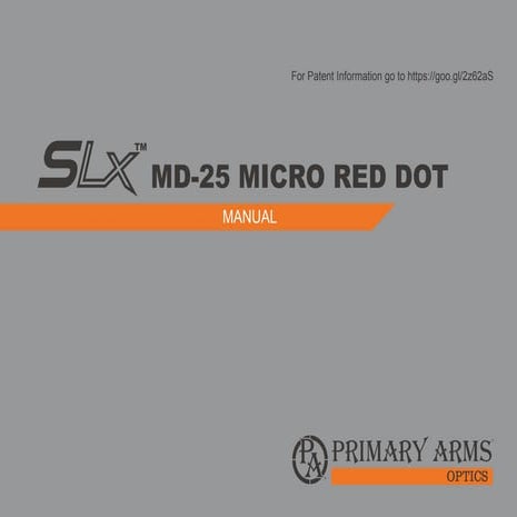 Instruction Manual | Primary Arms Micro Red Dot MD-25 | Optics Trade | PDF