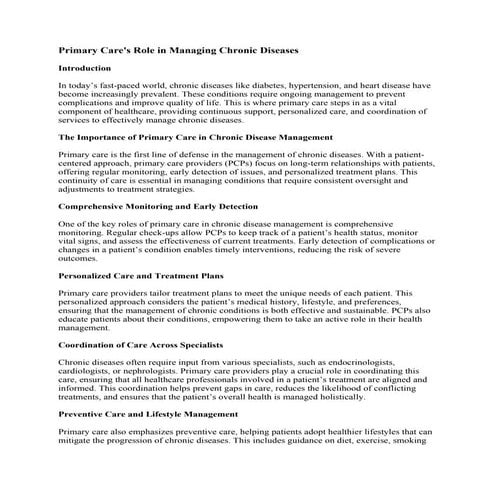 Primary Care's Role in Managing Chronic Diseases | DOC