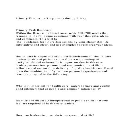 Primary Discussion Response is due by Friday.Primary Task .docx
