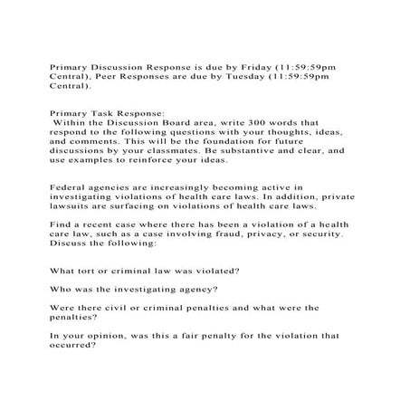 Primary Discussion Response is due by Friday (115959pm Central.docx