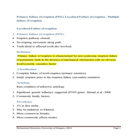 Primary failure of eruption (pfe), localized failure of eruption for orthodon...