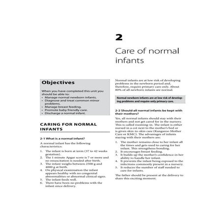 Primary Newborn Care: Care of normal infants