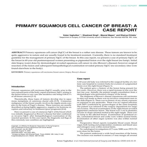 PRIMARY SQUAMOUS CELL CANCER OF BREAST: A CASE REPORT | PDF