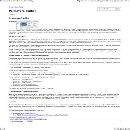 Primavera unifier   ten six consulting